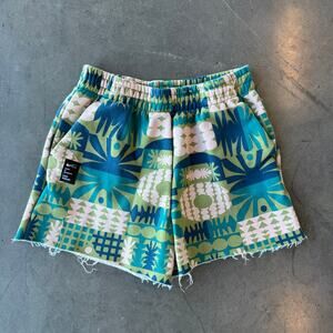 Vintage Y2k Nike Abstract Blue Green Pattern Flyease Cut Off Sweat Shorts XL